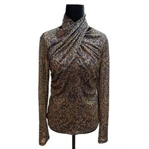 All Saints Leopard Print Long Sleeve Top